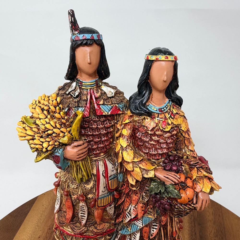 Native American Harvest Couple Figurine Resin Statue Thanksgiving Decor 11 Inch - Picture 2 of 9